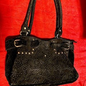 Black suede handbag